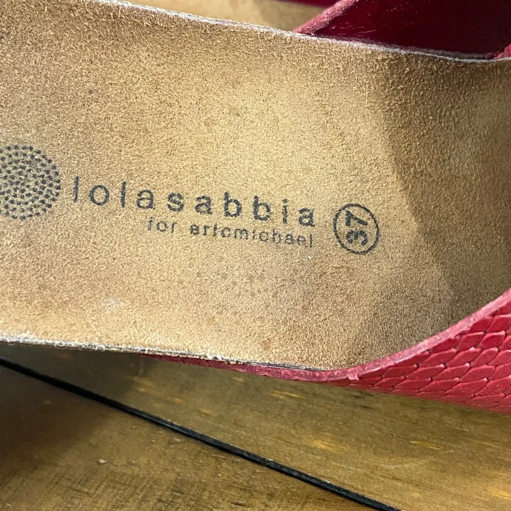 Lola Sabbia for Eric Michael Red Snakeskin Embossed Cork Wedge Sandals Size 37